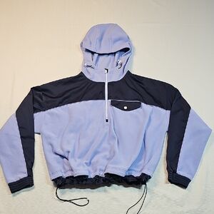 Athleta Zion Microfleece Cropped Half Zip Hoodie Lavender Navy Colorblock Sz S